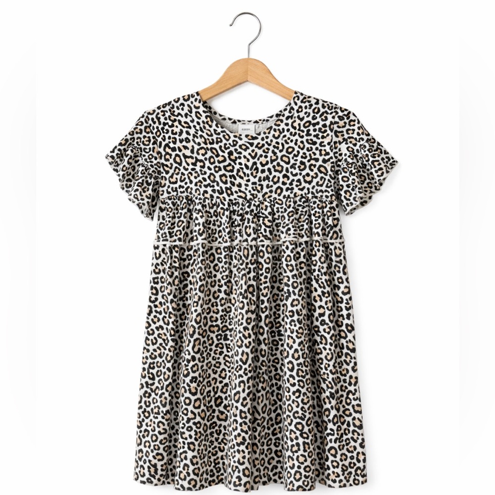 Tucker + Tate Girls Leopard Print Ruffle Dress Size 5T Cotton Flutter Sleeve